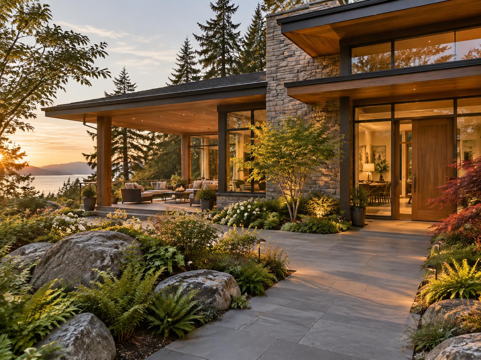 A welcoming West Coast home with warm natural materials, a gently graded entry and garden connection